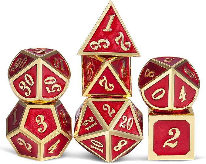 Ruby Red DND Metal Dice, DnDnD 7PCS Metallic D&D Dice Set