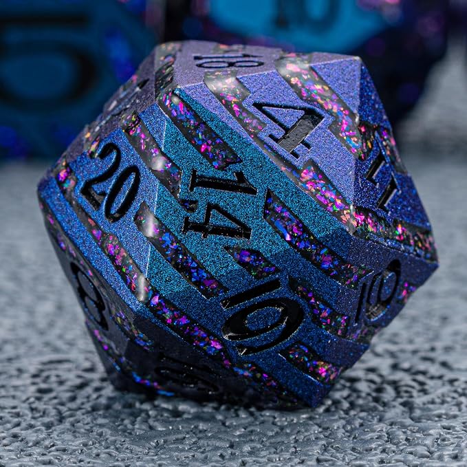 Metallic Glitter Stripes D&D Dice Set, RPG Metal Dice Set Dungeons and Dragons