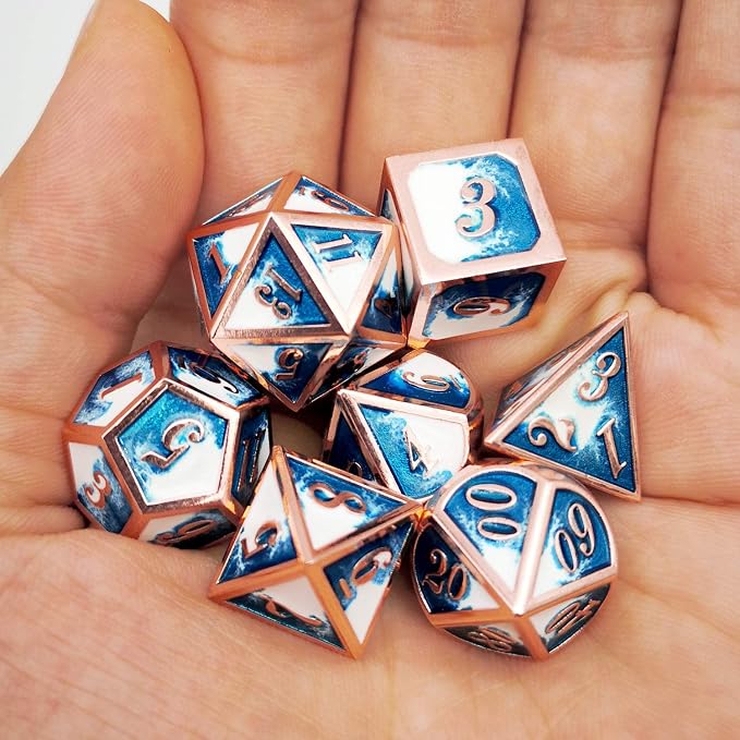 Haxtec Metal DND Dice Set Copper Blue White D&D Dice