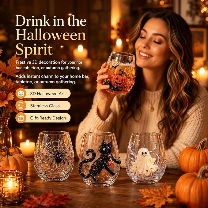 3D Halloween Artisan Glassware Collection, Halloween Artisan Glass Cups |