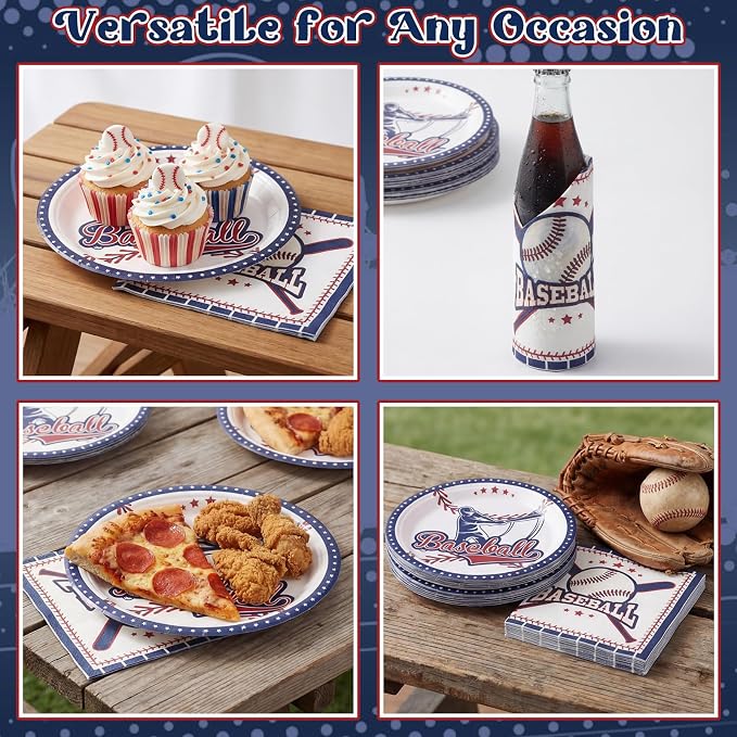 NatNarr 50 Pcs Baseball Plates and Napkins, Disposable Baseball Party Supplies