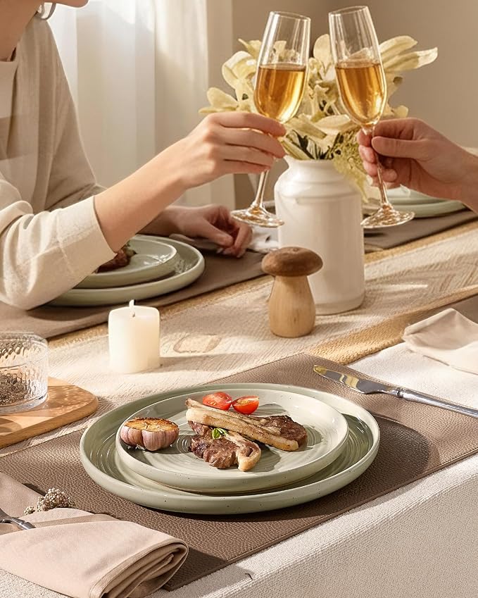 Stoneware Dinnerware Set with Pasta Bowls, Service
