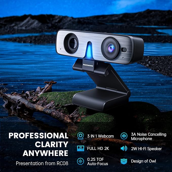 ROCWARE RC08 2K Webcam with Speaker, Webcam