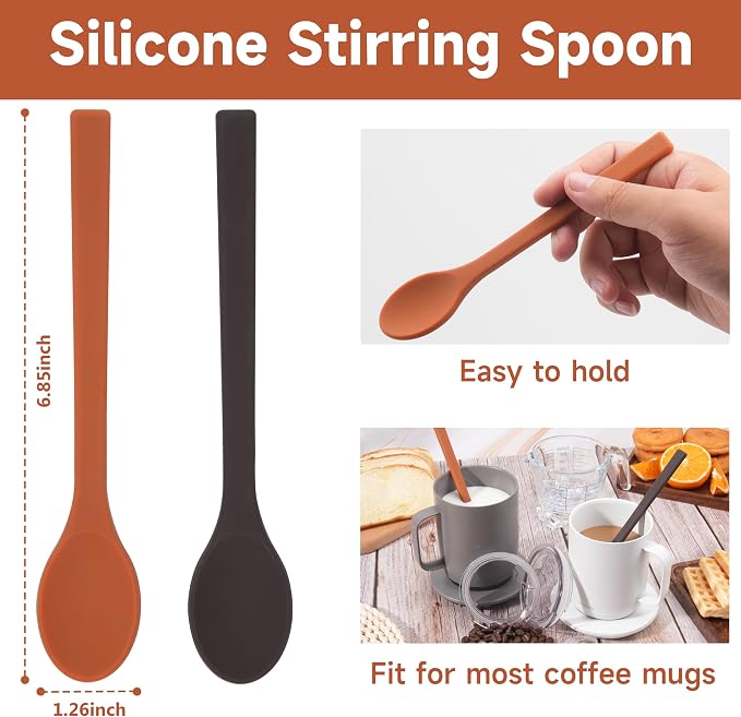 4PCs Silicone Stirring Spoons for Coffee Tea | 6.85-Inch Coffee&Espresso