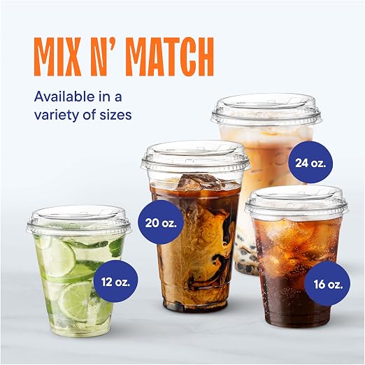 16 oz Clear Plastic Cups with Strawless Sip Lids
