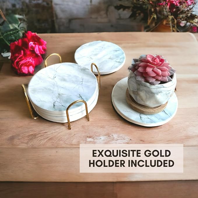 Ceramic Marble Coasters Set of 6, Absorbent Drink Coasters