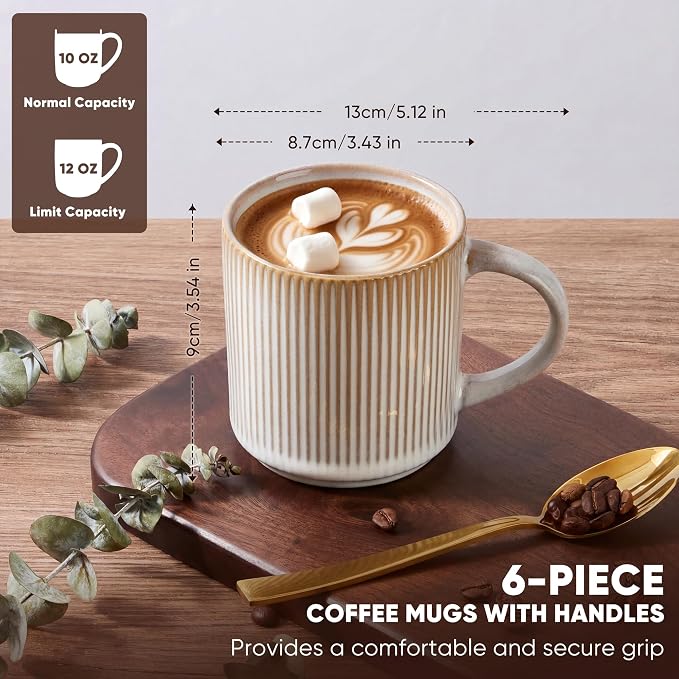 E-far 12 oz Coffee Mugs Set of 6, Stoneware Coffee Cups