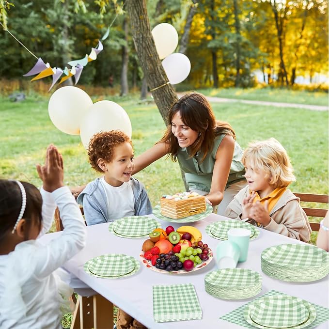 180Pcs Green Gingham Party Supplies Paper Plates and Napkins Serve 60 |