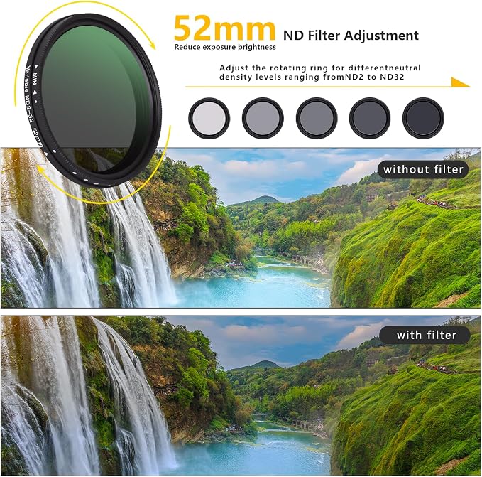 52MM Clip-on Variable ND2-32 Phone Lens Filter Kit, Ultra Slim Multi-Coated