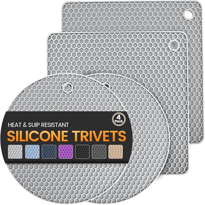 Silicone Trivet Mats 4 Heat Resistant Pot Holders Multipurpose Non-Slip Hot Pads