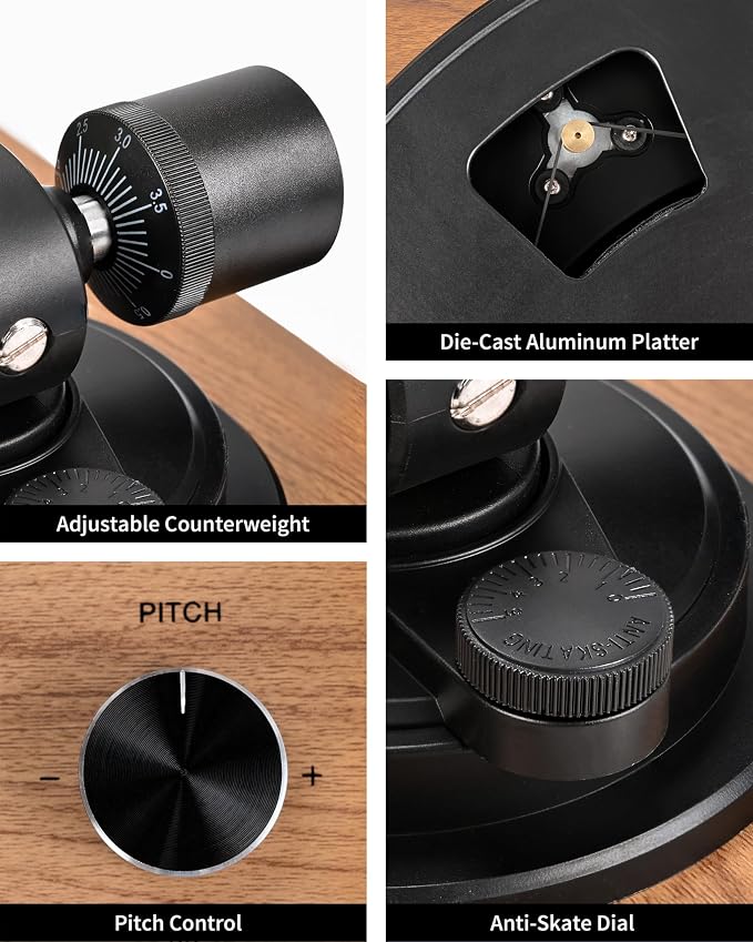 Turntable Vinyl Record Player Support Bluetooth Output Phono/Line Switch Pitch