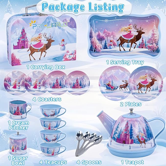 Tea Party Sets for Toddlers 3-5, PRE-WORLD Princess Tea Time Toy