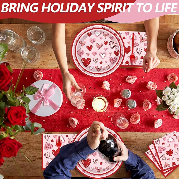 100 Pcs Valentine’s Day Heart Tableware Party Supplies Set, Serves 25 –