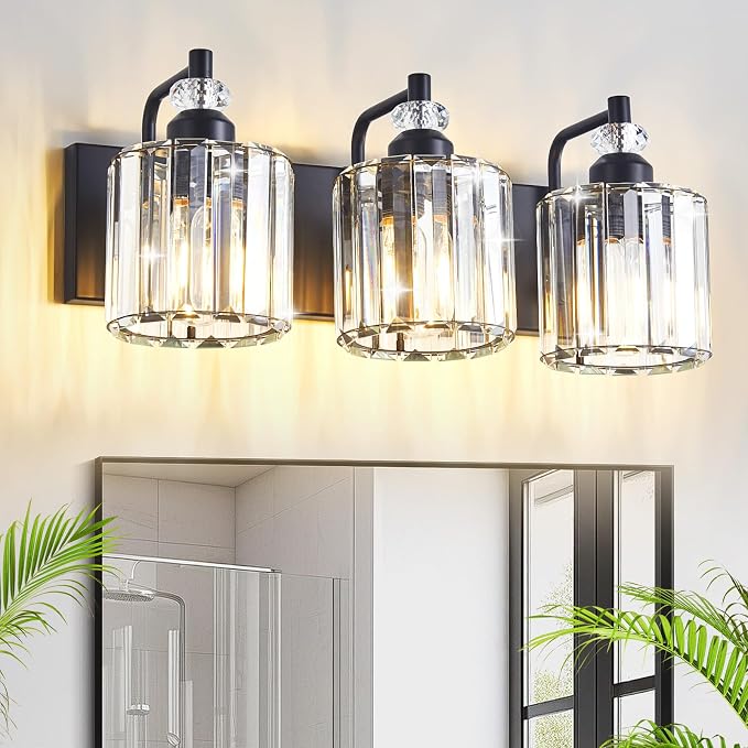 3-Light Black Bathroom Light Fixtures Over Mirror Modern Vanity Lights