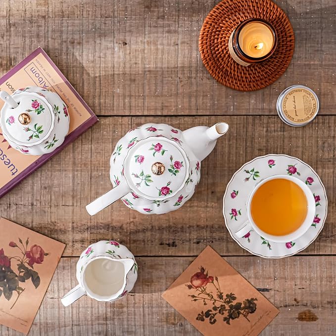 Rose Flowers Ceramic Tea Set，Tea Sets