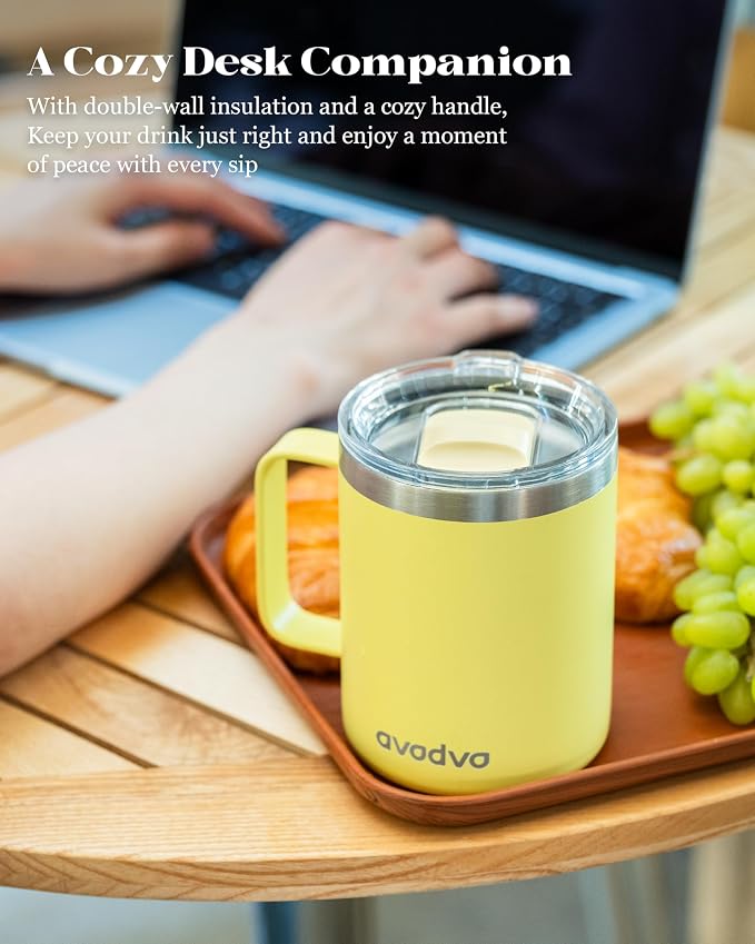 12oz Insulated Coffee Mug with Lid – Includes Two Lids, Stainless Steel Coffee