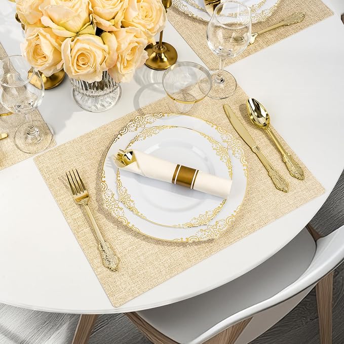 Bestluck 175PCS Gold Disposable Dinnerware