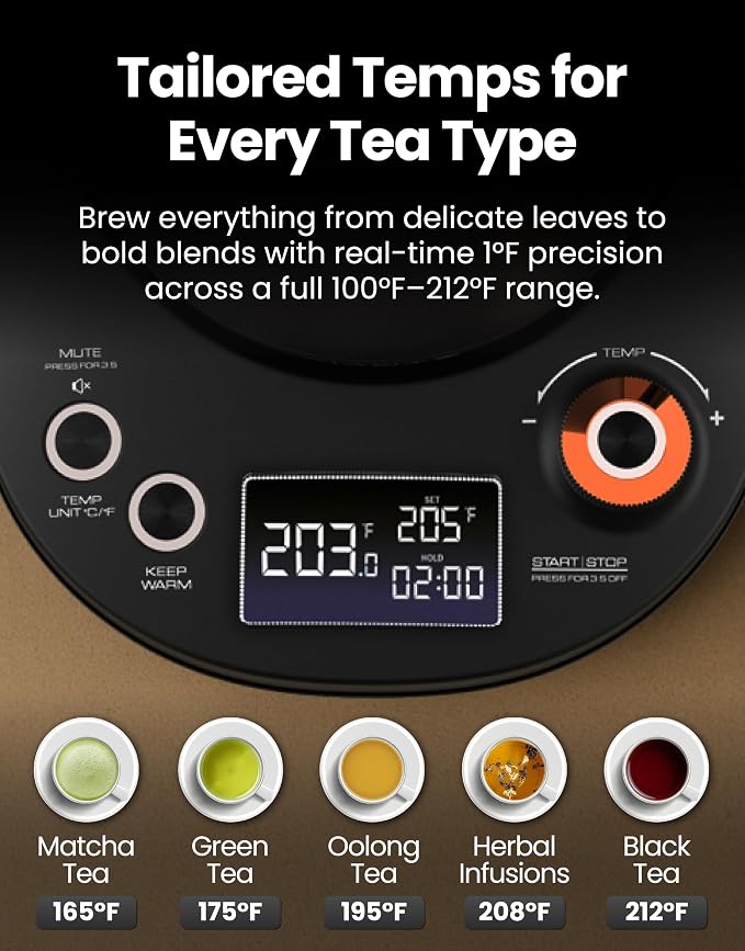 Viante Electric Gooseneck Kettle 0.8L, Pour Over Coffee & Tea, Temp Control |