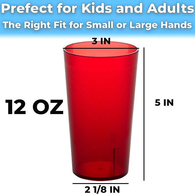 Restaurant Grade, BPA-Free 12oz Red Plastic Cups 6pk. Super Durable, Break