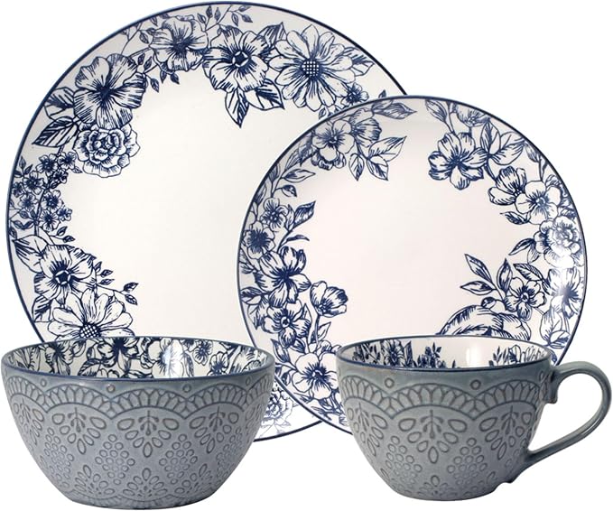 Pfaltzgraff Gabriela Blue 16-Piece Dinnerware Set, Service
