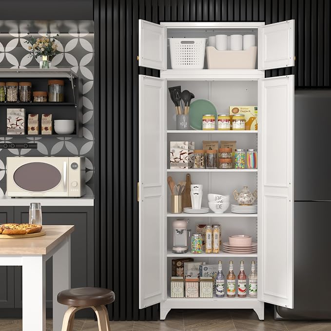 Steeloong90“ Kitchen Pantry Cabinet, Metal Storage Cabinets
