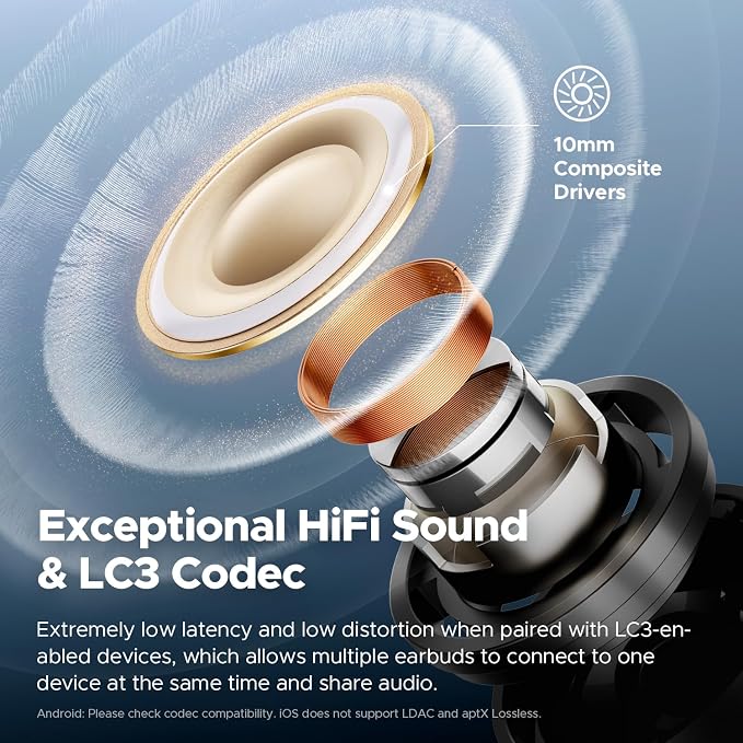 SoundPEATS Air5 Pro Adaptive Hybrid Noise Cancelling Wireless Earbuds, Qualcomm