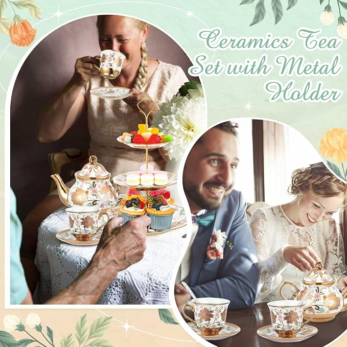 21 Pcs Porcelain Tea Set for Women Tea Party