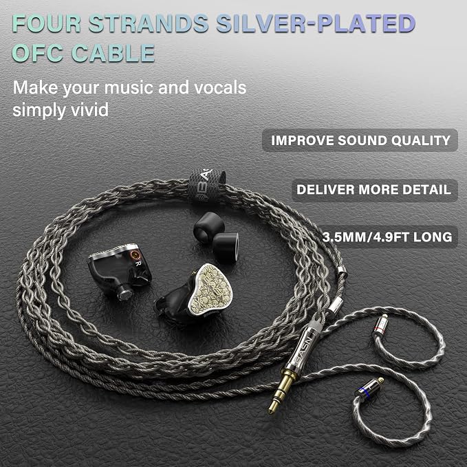 BASN Bmaster5 in Ear Monitors, 1DLC Diaphragm+4BA 5 Drivers IEM Earphones