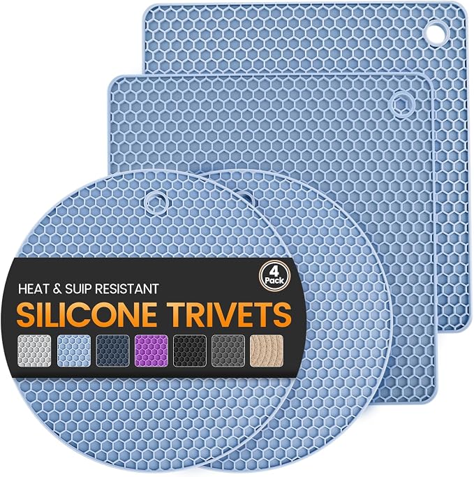 Silicone Trivet Mats 4 Heat Resistant Pot Holders Multipurpose Non-Slip Hot Pads