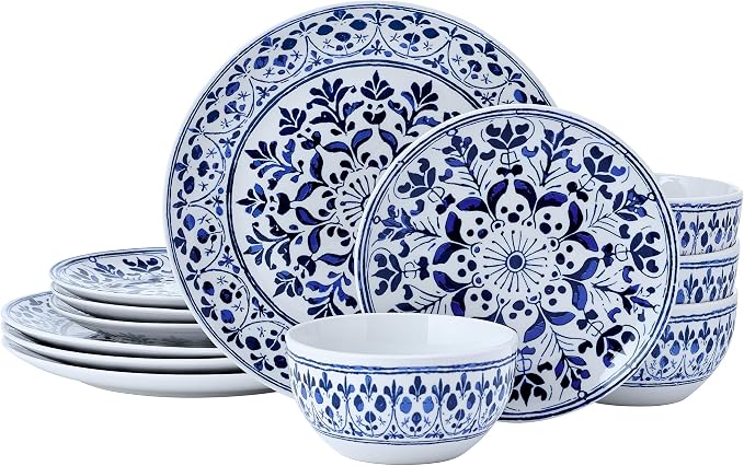 Pfaltzgraff Medallion Radiance 12 Piece Stoneware Dinnerware Plate Bowl Dish Set