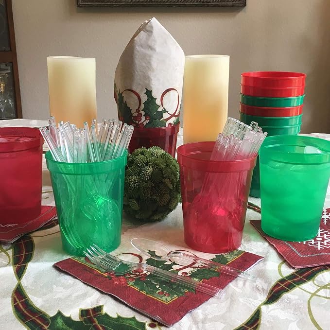 Rolling Sands 16 oz. Reusable Plastic Stadium Cups, 8 Pack, Made in USA