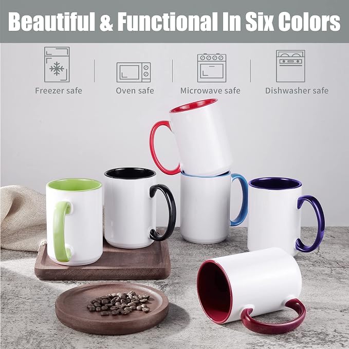 TANGLONG 15oz Sublimation coffee Mugs-6 Assorted Colors Magic cupSet of 12 |