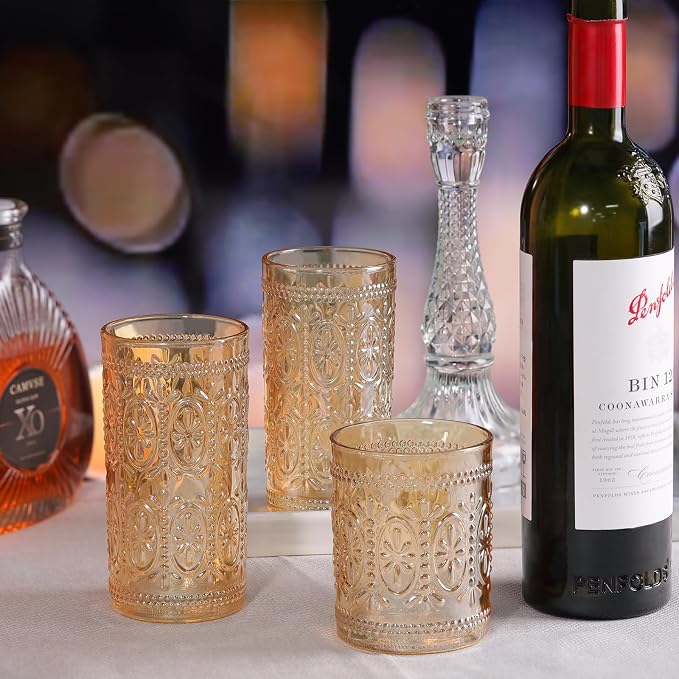 Darlion Amber Drinking Glasses, Vintage Glassware, 12oz Highball Glasses |