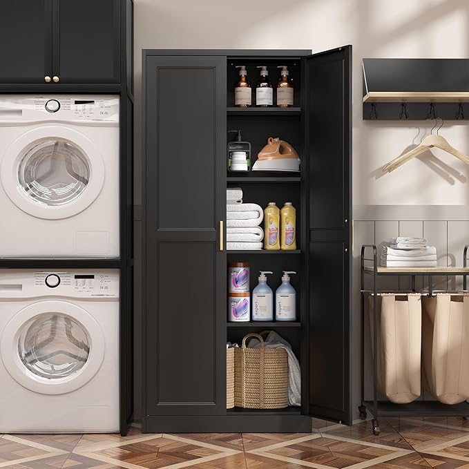 Kitchen Pantry Cabinet, 71”Black Metal Pantry Storage Cabinet
