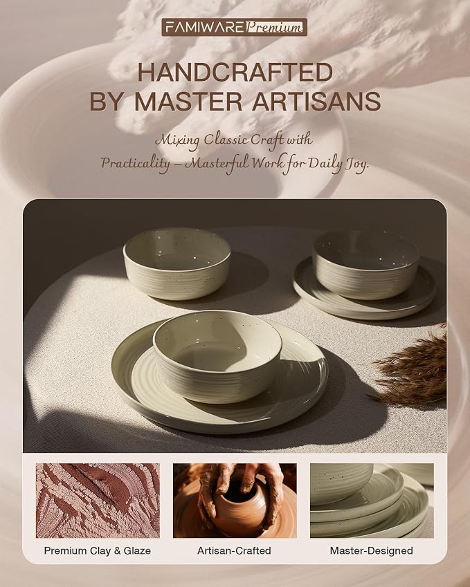Stoneware Dinnerware Set with Pasta Bowls, Service