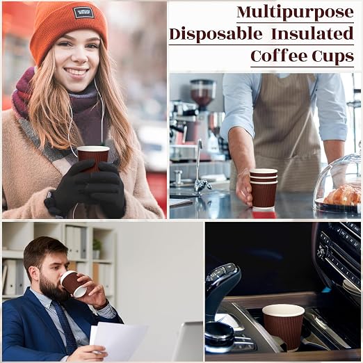 Yaomiao 200 Pcs 4 oz Disposable Espresso Coffee Cups Ripple Corrugated Paper