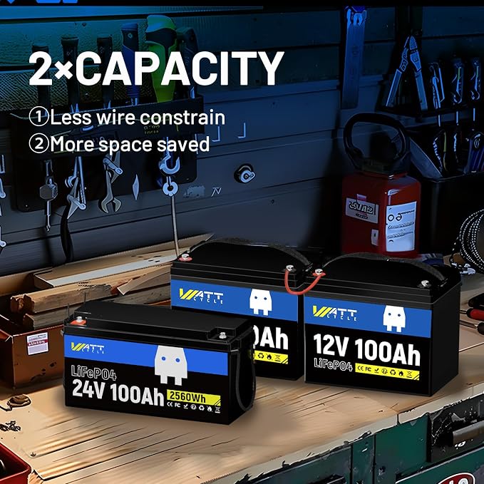 Lifepo4 Battery 100AH 24V Lithium Battery Built-in 100A BMS, Solar System Home