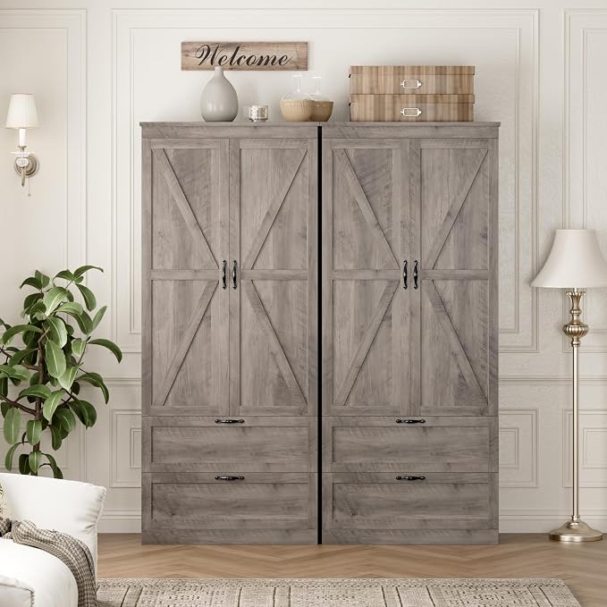 70" Tall Kitchen Pantry Storage, Barn Doors Pantry Cabinet