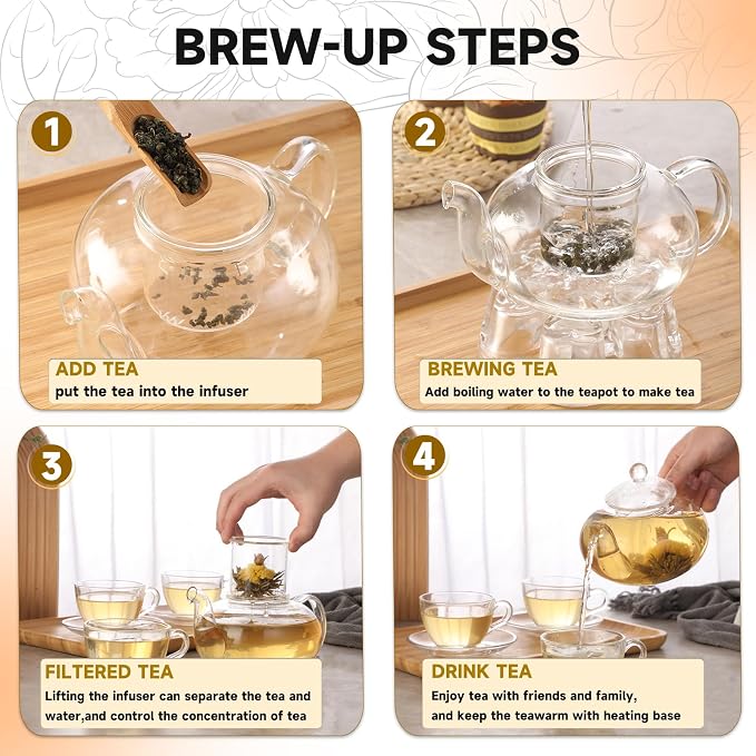 Glass Teapot Set, 40OZ/1200ml Stovetop Safe Glass Tea Kettle