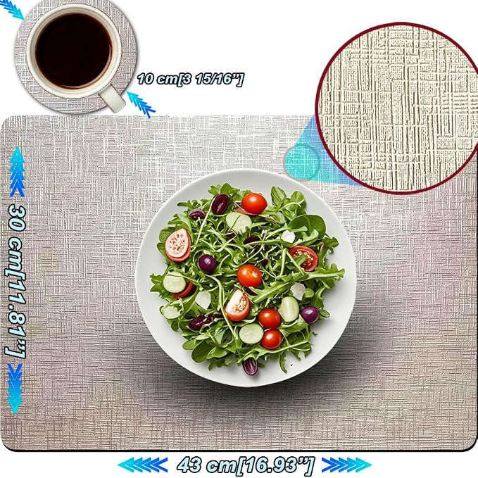 Elegant Placemats and Coasters Set 6, Vinyl Washable Place Mats