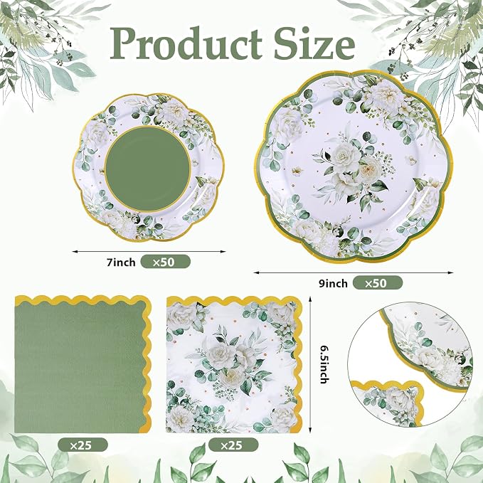 NatNarr 150 Pcs Sage Green Party Plates And Napkins Set