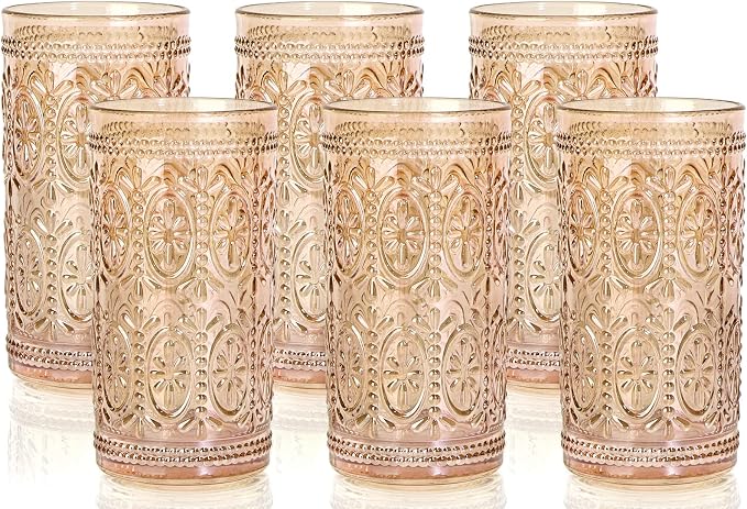 Darlion Amber Drinking Glasses, Vintage Glassware, 12oz Highball Glasses |
