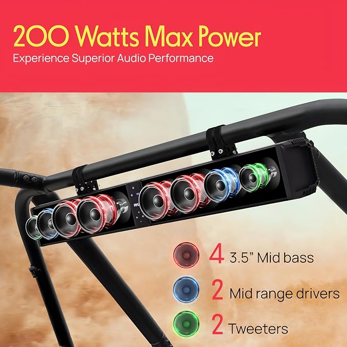 Pyle 32" Powered ATV/UTV Soundbar System, 200W Bluetooth Speakers