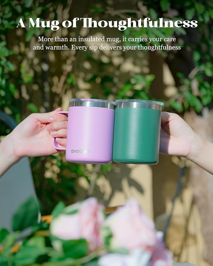 12oz Insulated Coffee Mug with Lid – Includes Two Lids, Stainless Steel Coffee
