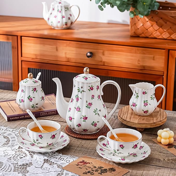 Rose Flowers Ceramic Tea Set，Tea Sets