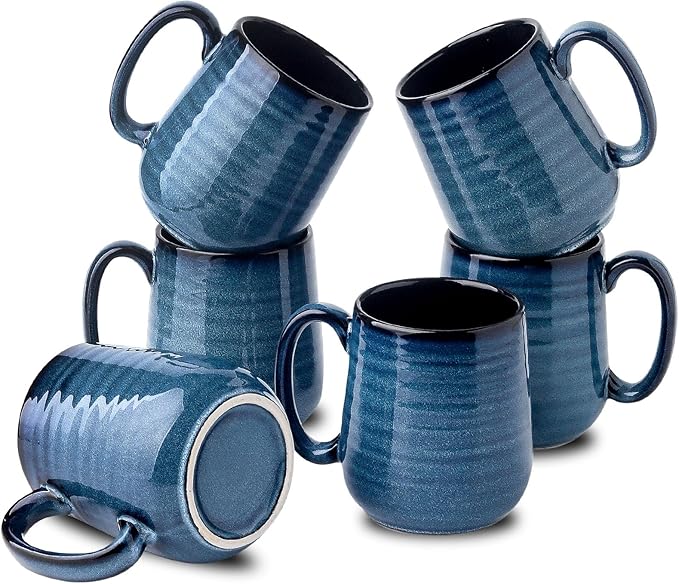 HASENSE Coffee Mugs, 12 Ounce Ceramic Coffee Mug Set of 6, Reactive Glaze Tea