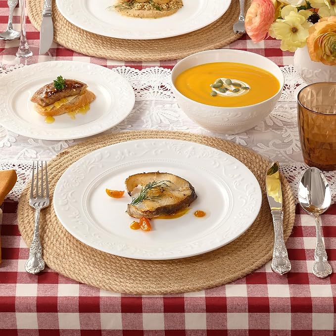 24Pcs Vintage Relief White Bone China Set, Service