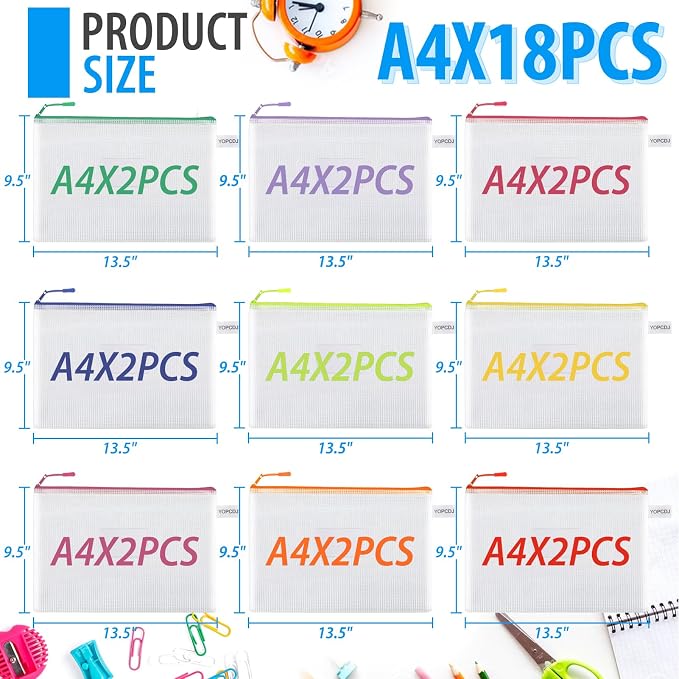 18 Pack A4 Mesh zipper pouch bags, Zipper Bags