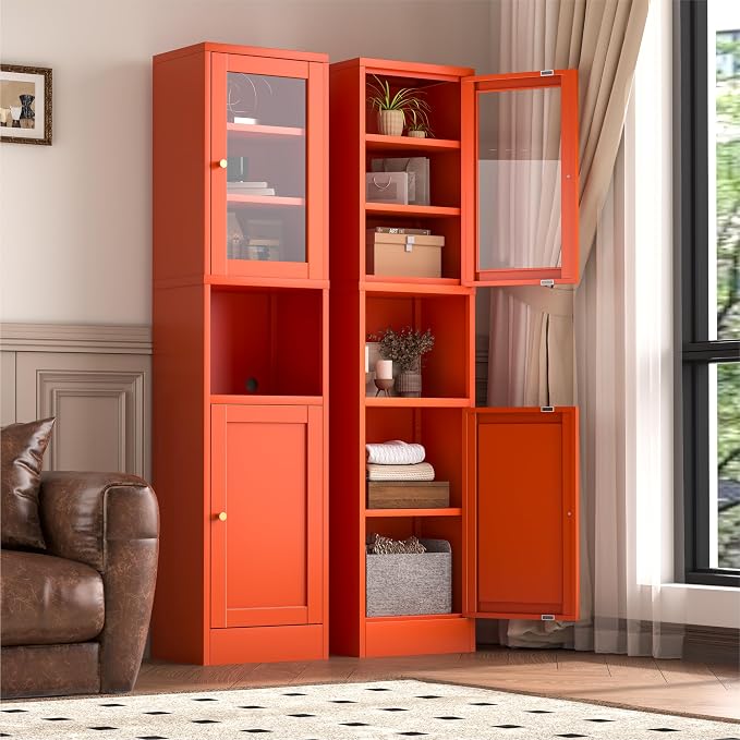 2-Door Metal Storage Cabinet, Tall Slim Pantry Organizer