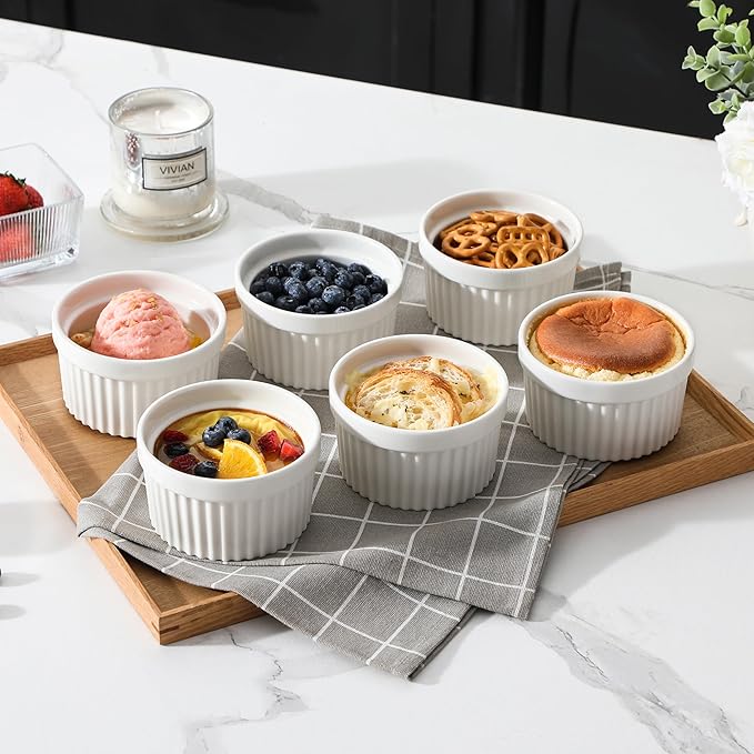MALACASA Ramekins 10 oz Oven Safe, Porcelain Creme Brulee Ramekins Pudding